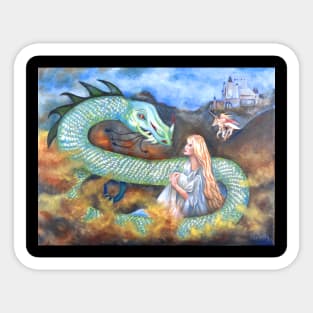 Dragon serpent and maiden warrior woman Sticker